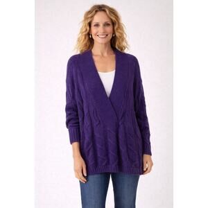 Amelia Austin Vintage Purple V-Neck Cable Knit Chunky Mohair Sweater Womens Lrg